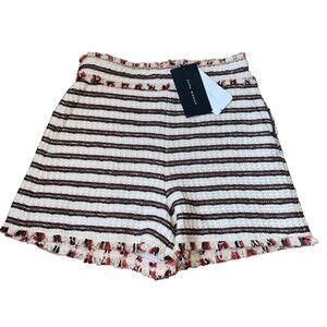 Zara Woman Tweed Striped High-Waist Shorts - Size 2 Bermuda Cream sailor classic